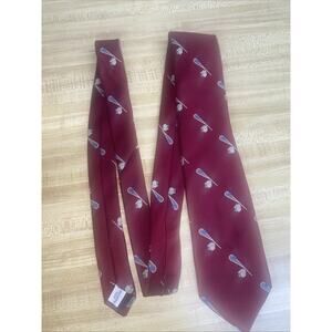 Sherman’s Cravats Necktie Maroon Twill Woven Polyester Cricket Scene 56”